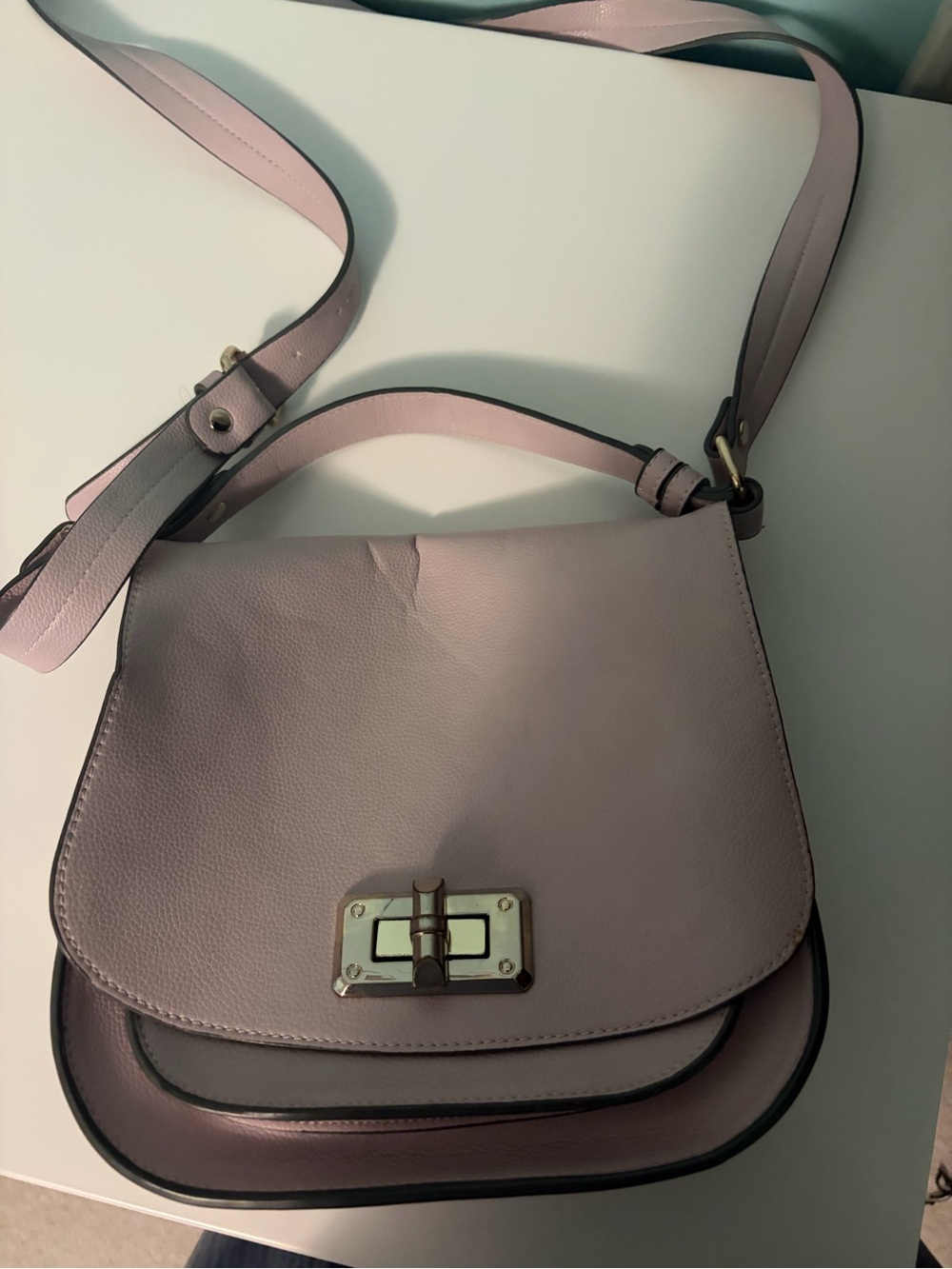 Classic Leather Crossbody Bag in Pale Pink